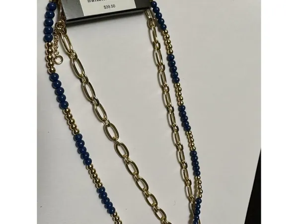 J.Crew Gold Tone Blue Bead Adjustable Length Double Layer Necklace NWT $32 - Image 8