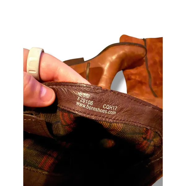 Born‎ Cook Tall Boots Womens 8.5 Cognac Brown Leather Suede Braided Riding Boots - Image 10