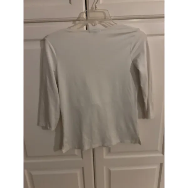 A'Nue Ligne Womens White V-Neck 3/4‎ Sleeve Top Size S Minimalist Basic Blouse - Image 3
