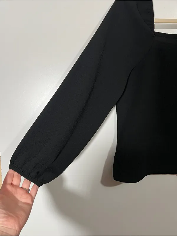 Madewell Crepe Square Neck Puff Sleeve Top in Black Size Small - Image 6