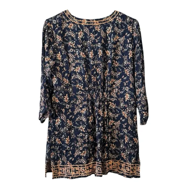 Market &‎ Spruce Women’s S Navy Blue Paisley Embroidered 3/4 Sleeve Lined Tunic - Image 2