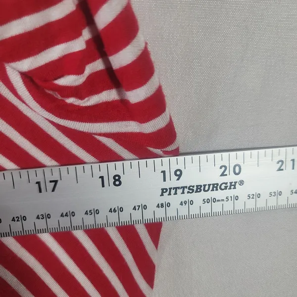 BLEU Stripe Asymmetric Hem Tunic Top XL Red White Multi Directional Long Sleeve - Image 4