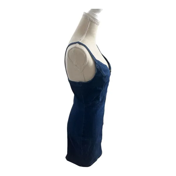 Haute Monde Blue Denim Mini Dress Size L Zip-Front Spaghetti Straps Sleeveless - Image 2