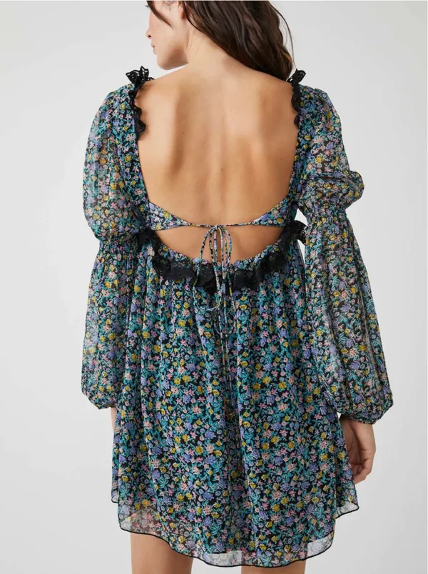 Free People Boho Sheer Bell Sleeve Lace Tunic Mini Dress - Image 4
