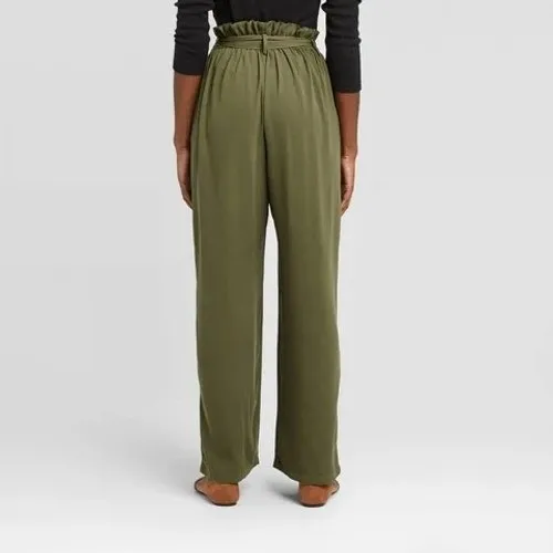 A New Day Olive Green Paperbag Waist Wide Leg Tie Front Trousers XL NWT - Image 2