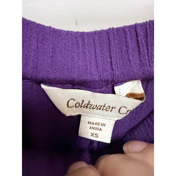 Coldwater Creek Womens Purple Crinkle Rayon Wide‎ Leg Pants XS Lettuce Hem Boho - Image 5