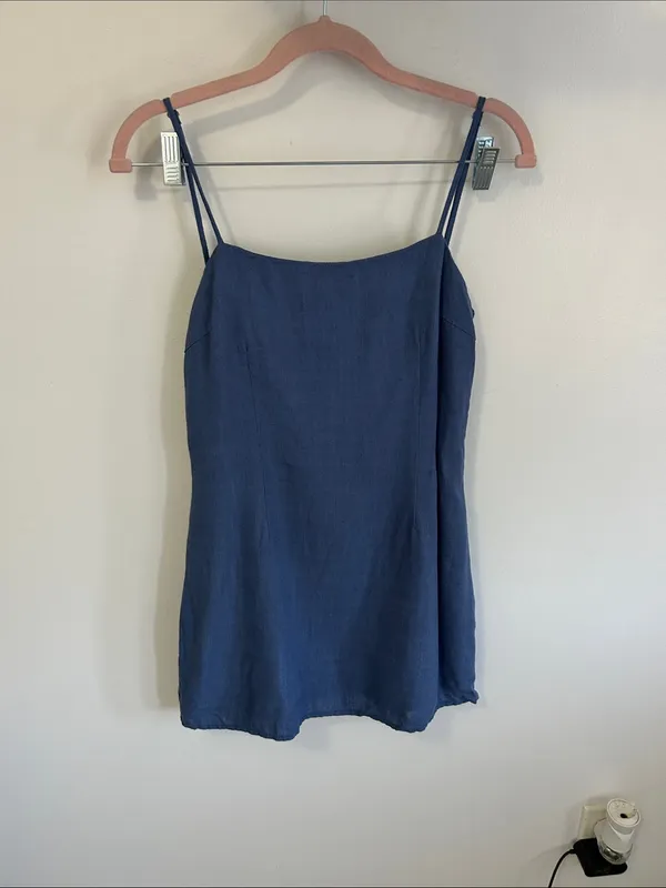SNDYS x Revolve Blue Linen Mini Dress - Image 4