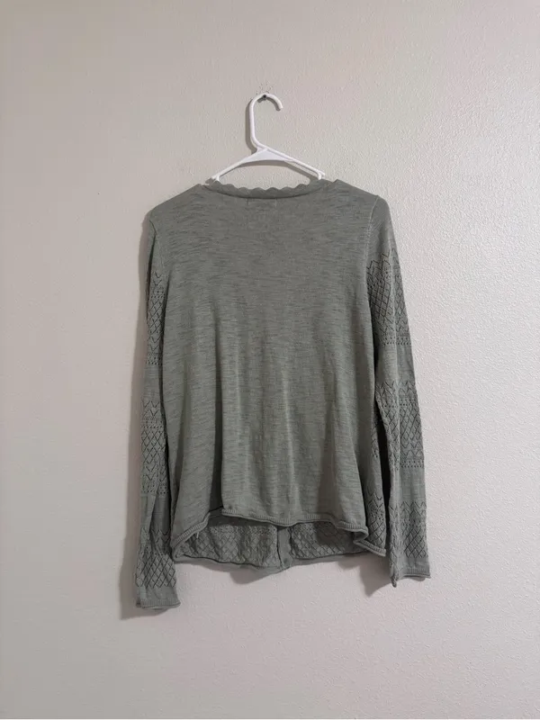 Frye Light Sage Openwork V-Neck Button Cardigan - Image 3