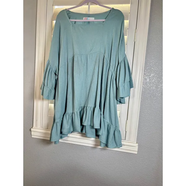 Free People Beach Mini Dress Bell Sleeve Ruffle Boho Cotton Womens Small - Image 3