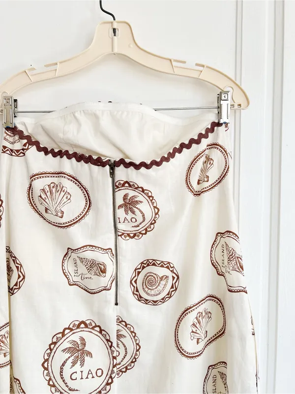 Kivari • Anthropologie Ciao Strapless Maxi Dress white linen print rickrack - Image 14