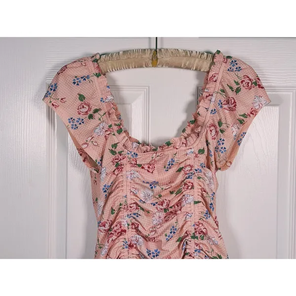 VRG GRL Floral Smocked Ruched Mini Dress Size Small Pink Dainty Coquette - Image 10