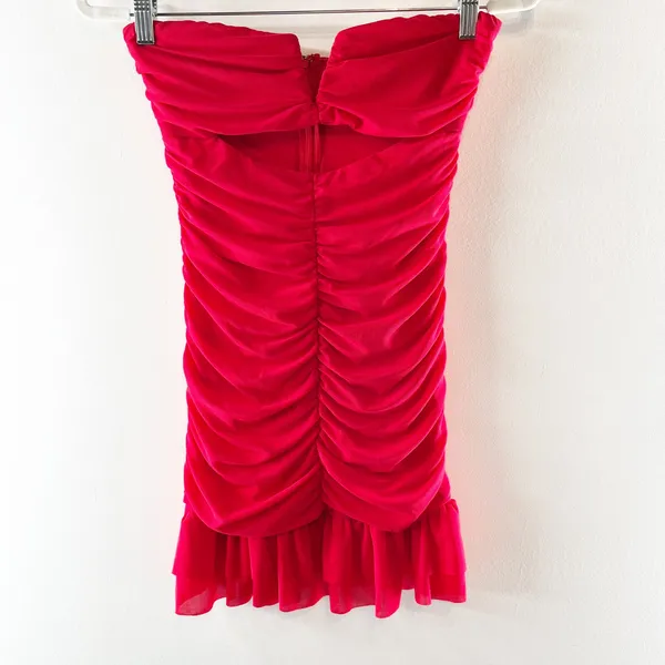 Hello Molly Blossoming Romance Strapless Ruched Cutout Mini Dress Red 6 - Image 3