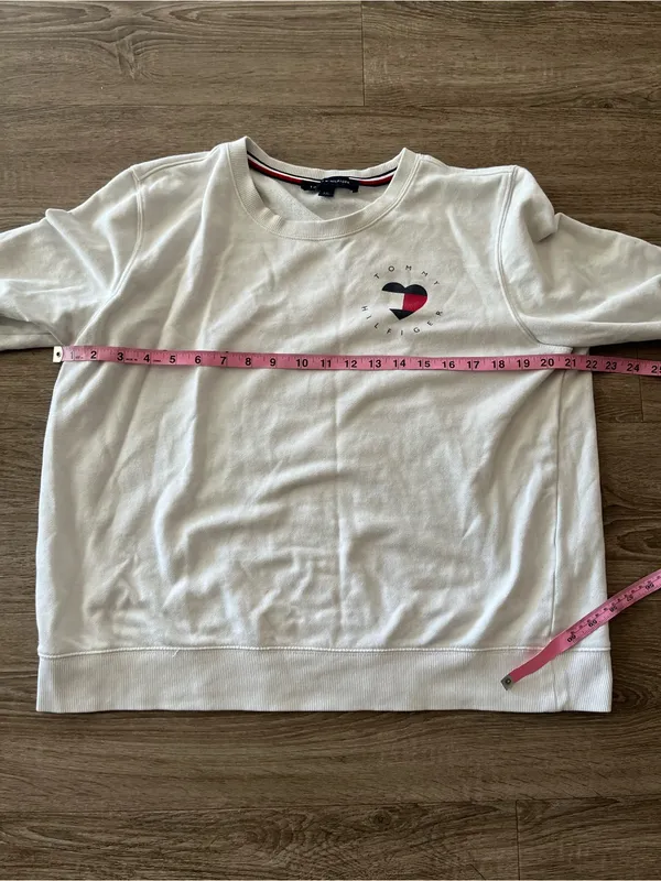 Tommy Hilfiger Womens Crewneck Sweatshirt Large White Heart Logo Cotton Preppy - Image 10