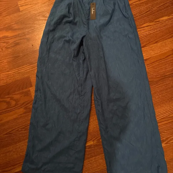 NWT Lulus Getaway Aesthetic Blue Textured Wide-leg High-rise Pants - Size L - Image 2
