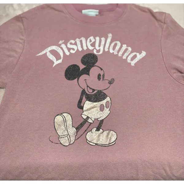 Disney Disneyland Mickey Mouse Sweatshirt Pink‎ Retro Style Striped Sleeves - Image 3