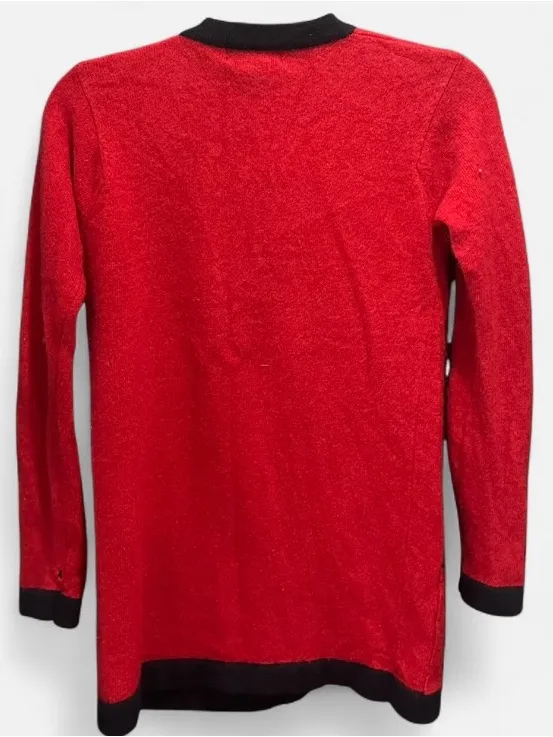 Vintage 100% Cashmere Red Cardigan Black Trim Gold Buttons Small - Image 4