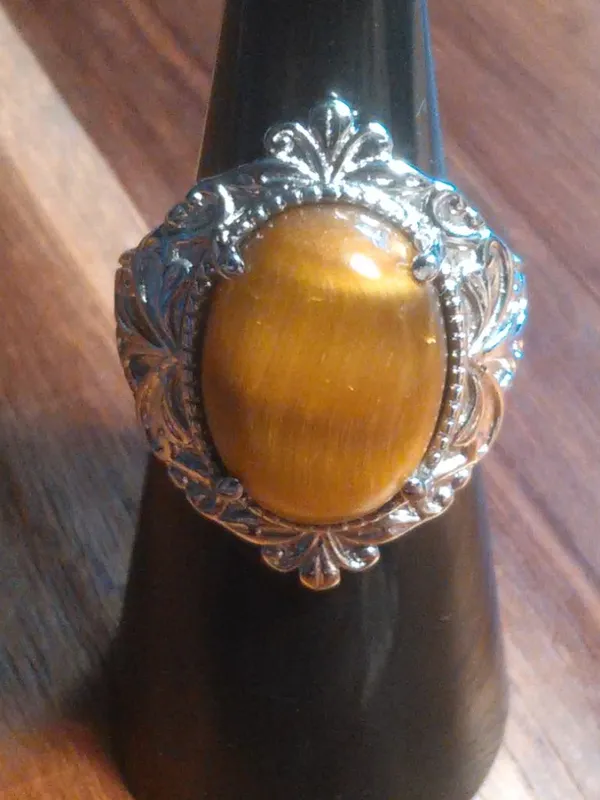 Tiger's Eye Stainless Steel Ring (Size 6) - Image 5