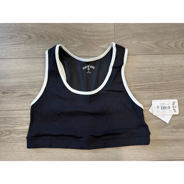 Year of Ours Black Ribbed Gym Bra Classic Racerback Active NWT XL - Image 2