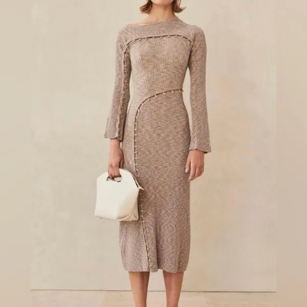 Cult Gaia Rosalia Knit Midi Dress in Canyon Tan M - Image 11