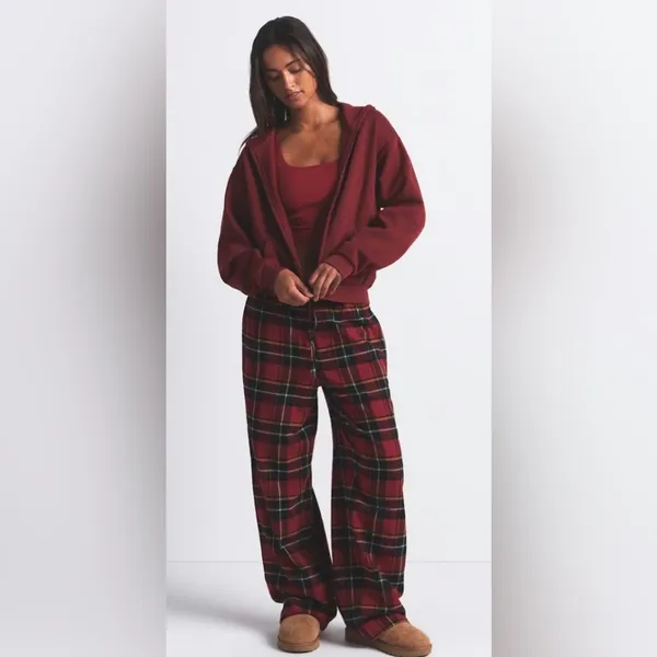 Skims NWT Cotton Fleece Classic Zip Up Hoodie Sweatshirt Merlot Size M - Image 4