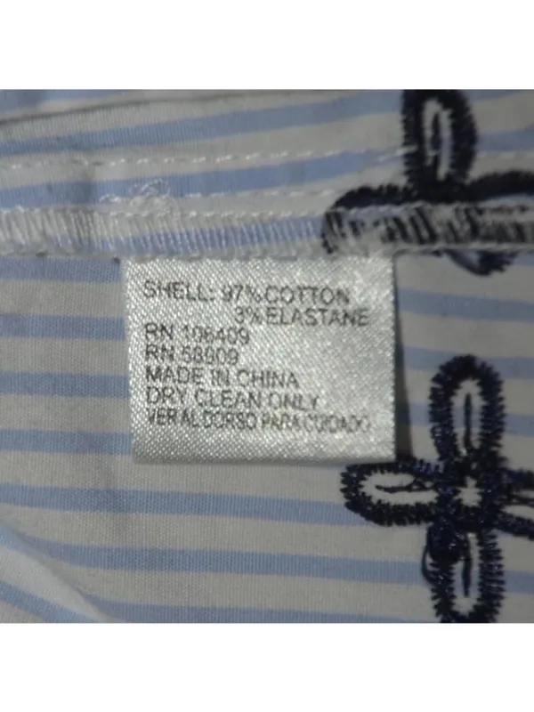 Cremieux Womens SZ 0 Blue White Striped Embroidered Bell Sleeve Tie Waist Dress - Image 12