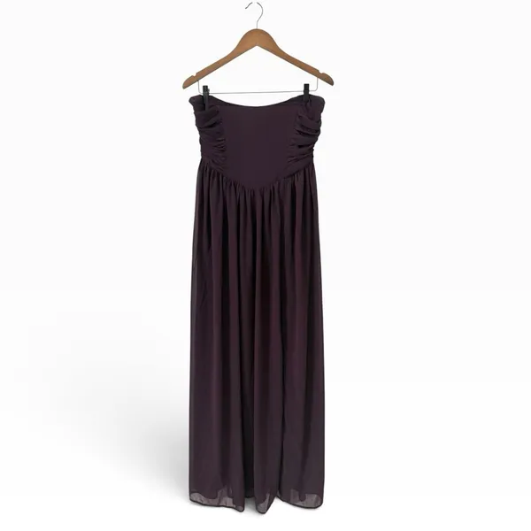 Lulus Luxe Favorite Dark Purple Strapless Ruched Maxi Dress size Large NWT - Image 7