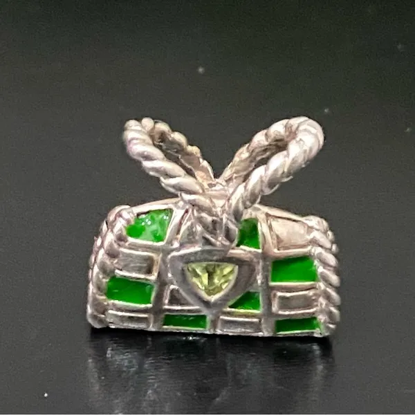 Sterling Silver 925 Green Enameled Peridot Birthstone Purse Bag Pendant 4g. - Image 2