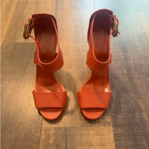 Gucci Bamboo Buckle Orange Leather Ankle Strap Heels Women's Size 38.5 - Image 2