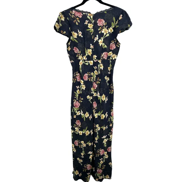 Bohme Floral Cap Sleeve Maxi Navy Blue Lace Autumn Wedding Guest Dress‎ Feminine - Image 3