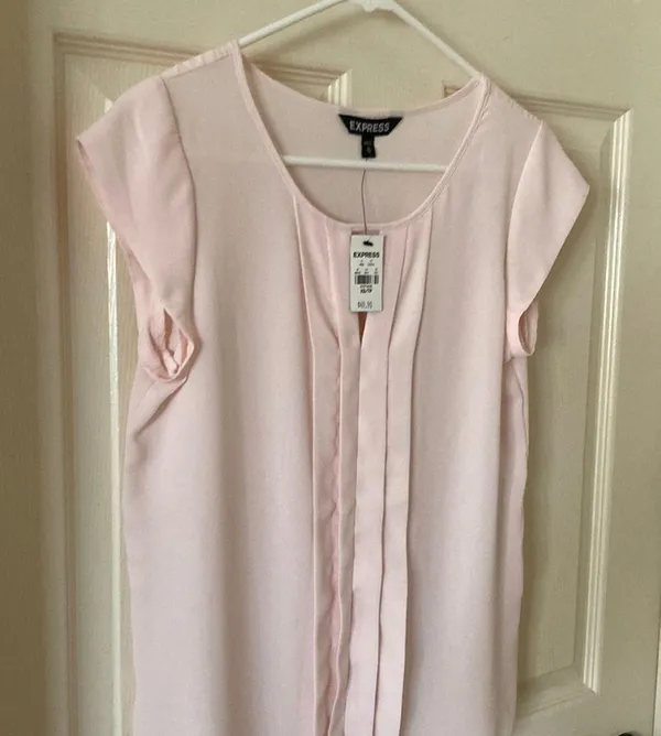 EXPRESS Blouse Work Top Pale Pink Size XS Notch Pleat Business Formal Shirt NWT - Image 3