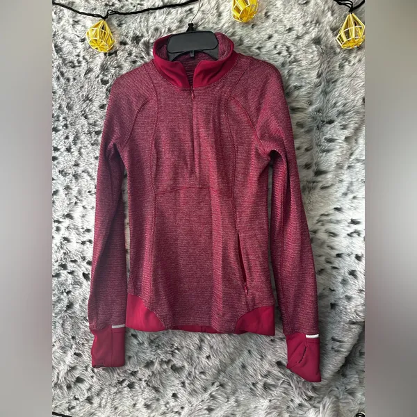 75. Lululemon runderful sz 4 1/2 zip mini check pique bordeaux drama heather - Image 4