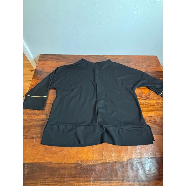 Jones New York Signature Black Gold Trim‎ Tunic Top Womens Large Knit 3/4 Sleeve - Image 5
