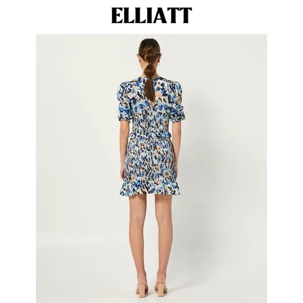 Elliatt Incubus Smocked Short Sleeve Mini Dress in Blue Multi Size Small NWT - Image 5