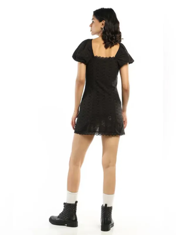 Miss Selfridge nwt size 2 Broderie Button Through Fitted Mini Dress In Black - Image 4