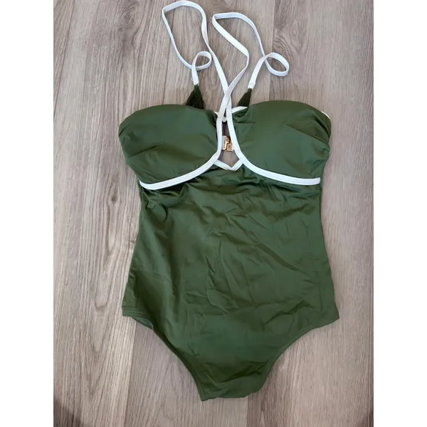 Commense Seagrass Army Green Vacation Contrast Binding Swimsuit OnePiece Green M - Image 2
