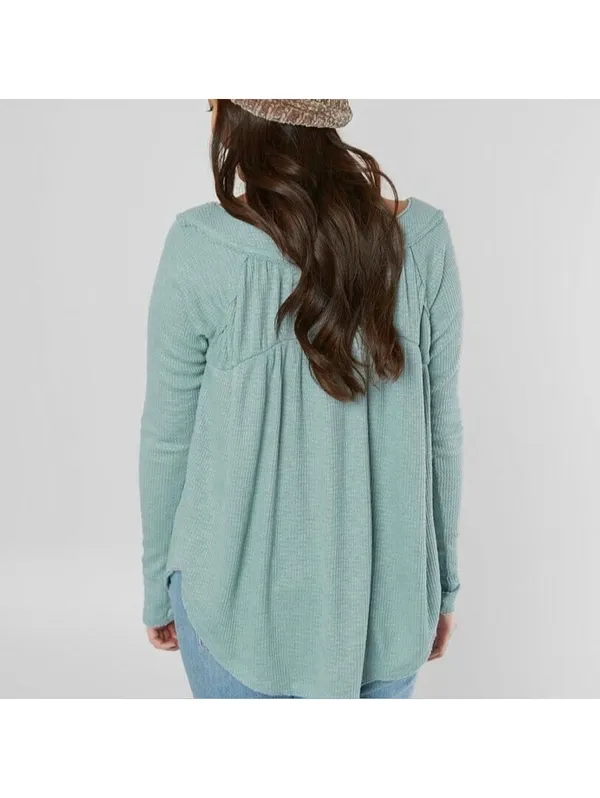 Free People We the Free Must Have Henley Waffle Aqua blue Long Sleeve size large - Image 3
