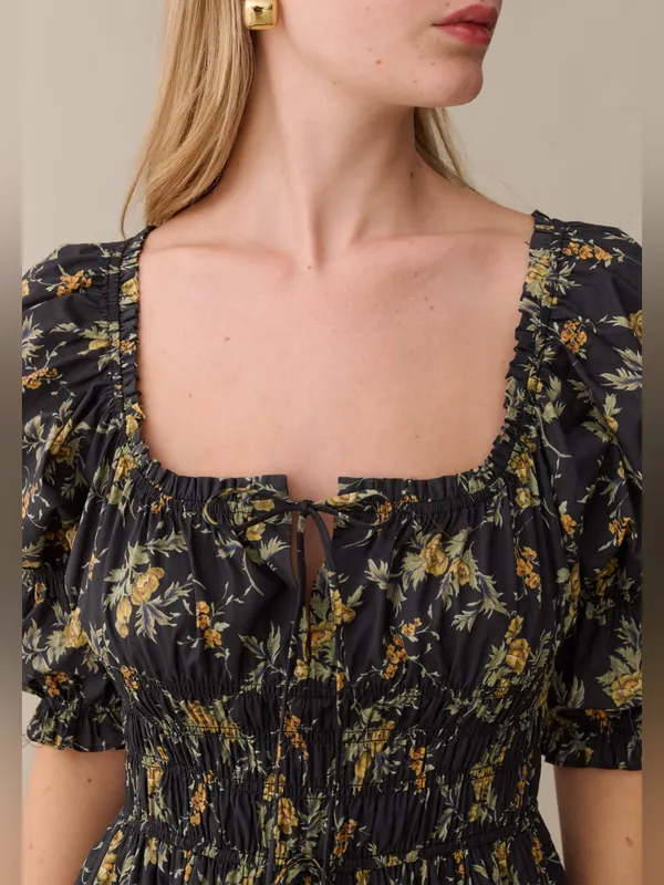 NWT Few Moda Marguerite Dress size XS Black Yellow marigold floral Sorella midi - Image 2