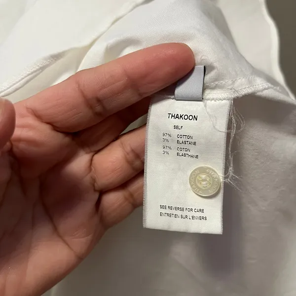 Thakoon Addition Stretch‎ Cotton Top White V-Neck 2 Long Sleeve Pleats - Image 6