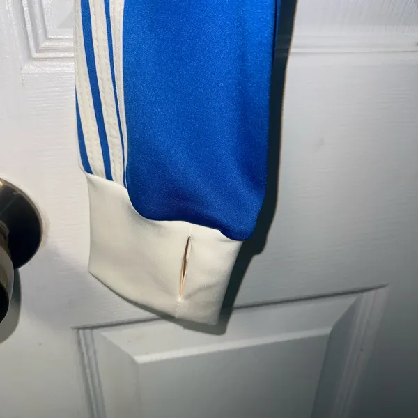 Love poem blue track jacket striped cropped zip up sweater athletic activewear medium - Image 4