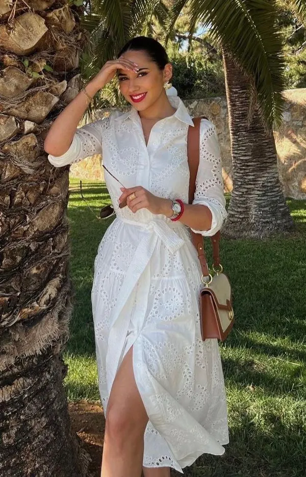 ZARA white lace long sleeve maxi dress with waist belt boho summer vacation - Image 2