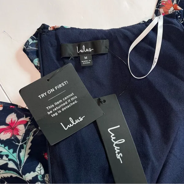 NWT Lulus My Favorite Navy Blue Floral Print Off the‎ Shoulder Dress MEDIUM - Image 11