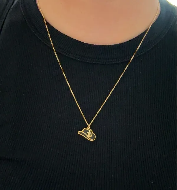 Gold Cowboy Hat Necklace – Western Country Charm Pendant - Image 6