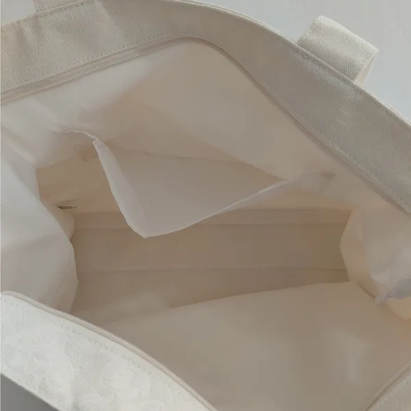 Victoria's Secret Large Ivory Jacquard Shoulder Canvas Tote Bag Work Travel - Image 10