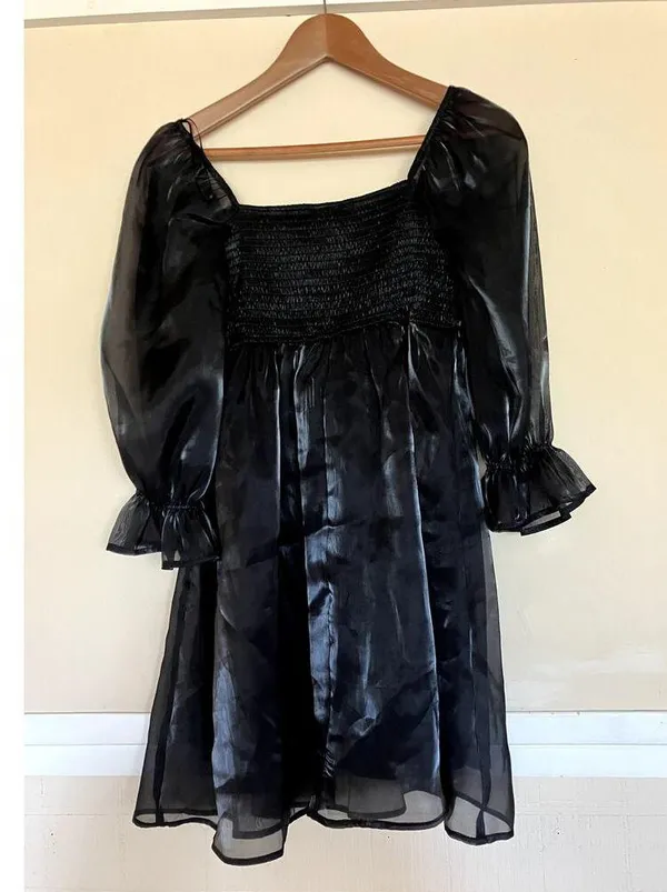 BLU PEPPER Satin Babydoll Mini Dress Black Size Small S GOTH FOREST FAIRY GRUNGE - Image 5