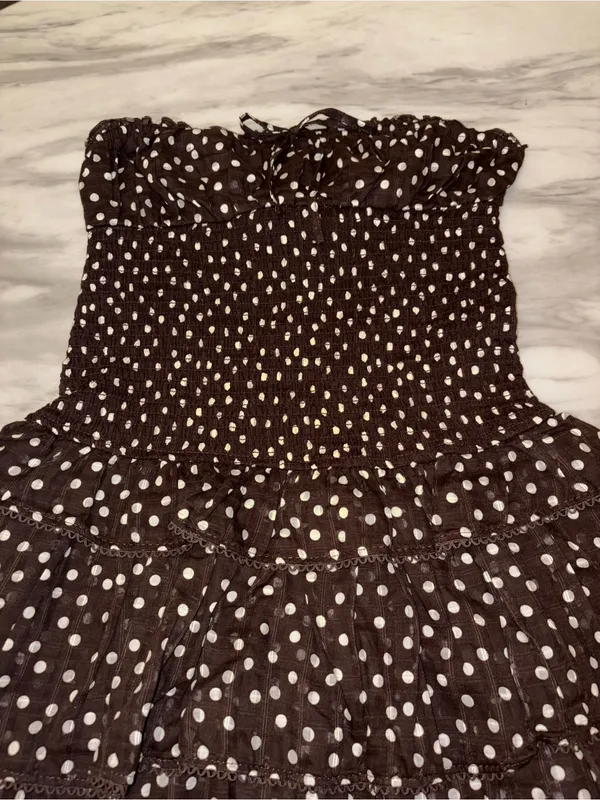 Wild Fable Brown White Polka Dot Strapless Smocked Tiered Mini Dress Medium NWT - Image 2