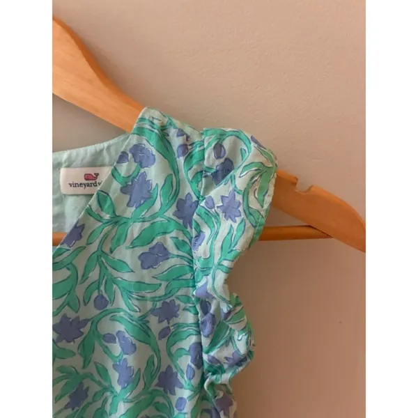 Vineyard Vines Girls Medium Floral Dress Mint Purple Smocked Waist Lined - Image 4