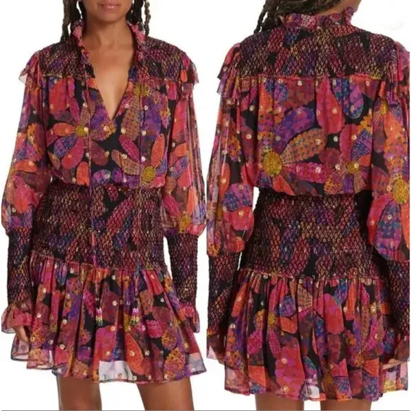 Farm Rio‎ | NWT Heart Daisy Smocked Mini Dress Floral Long Sleeve | Sz XS - Image 12