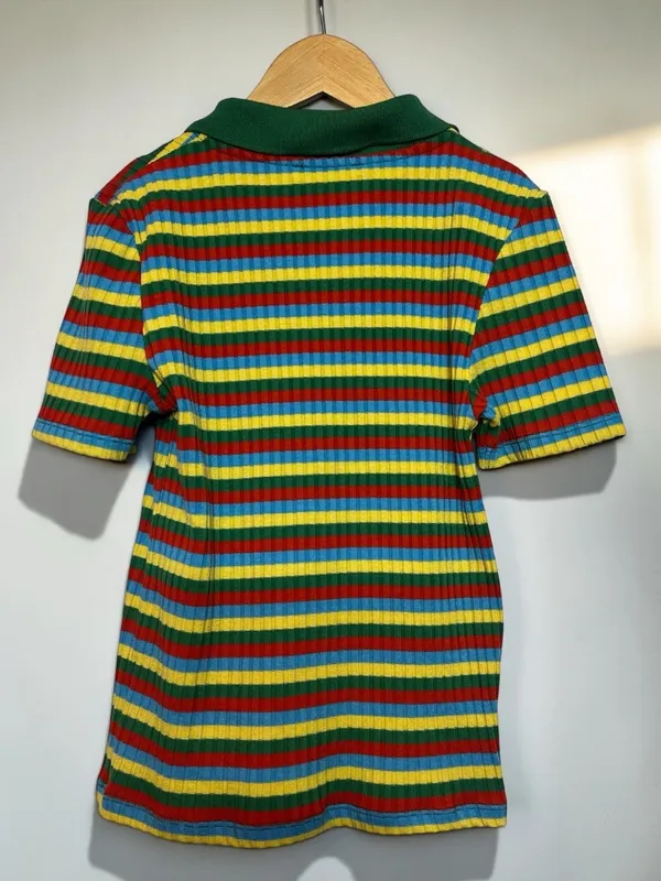 ZARA Multi-Colored Striped Ribbed Knit Polo Zip-Up Shirt Size M - Image 14