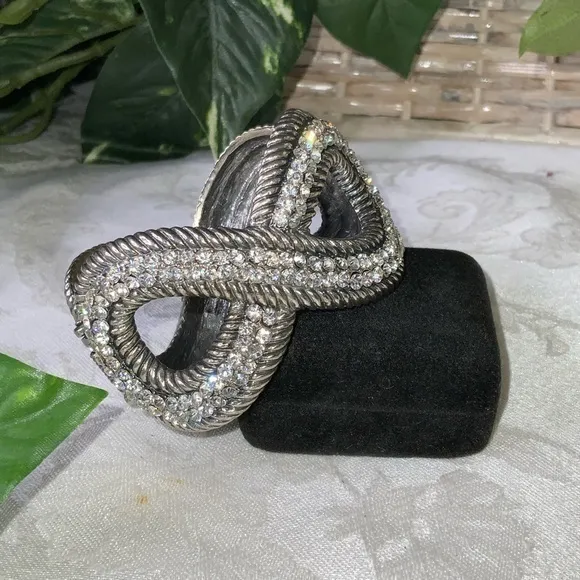Infinity Heavy Spring Action Stainless Steel & Rhinestones Bracelet - Image 2