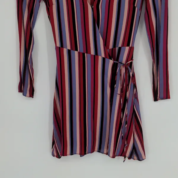 Reformation Anya Women's Wrap Dress Size Extra Small Vertical Stripe Colorful‎ - Image 3